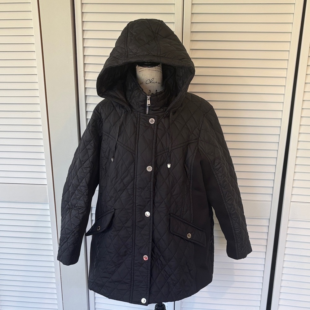 London Fog Women’s Black Quilted Hooded Jacket Size 2X